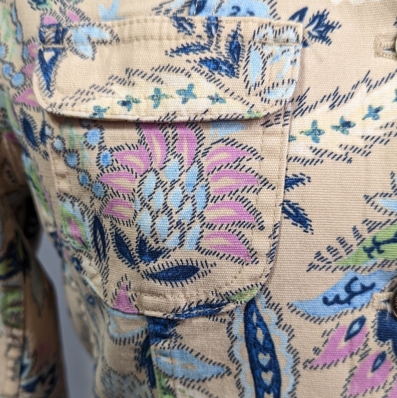 CHARTER CLUB Cotton Floral Denim Button Up Jacket Beige Size Petite Small - Picture 14 of 15